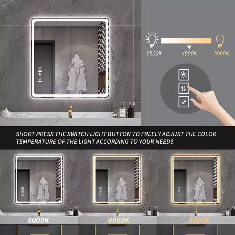 Miroir de courtoisie carré moderne GDFStudio Kira 36 po avec coins arrondis et 3 modes de couleur