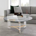 Royal Hampton 41 Inch Round Coffee Table, Glass Top, Acrylic Legs, Clear, Gold