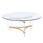 Table basse ronde Royal Hampton de 41 pouces, plateau en verre, pieds en acrylique, transparent, or