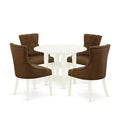HomeStock 5-Pc Linen White Finish Solid Wood Top - Round Dining Room Set with Dropleaf - Seats 4