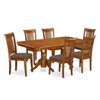 Kitchen Dining Set 7 Piece - Wood Table & Linen Chairs - 40x78 Inch Rectangle
