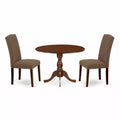 3-Piece Mahogany Finish Solid Wood Top Upholstered Dining Room Set (Seats-4)