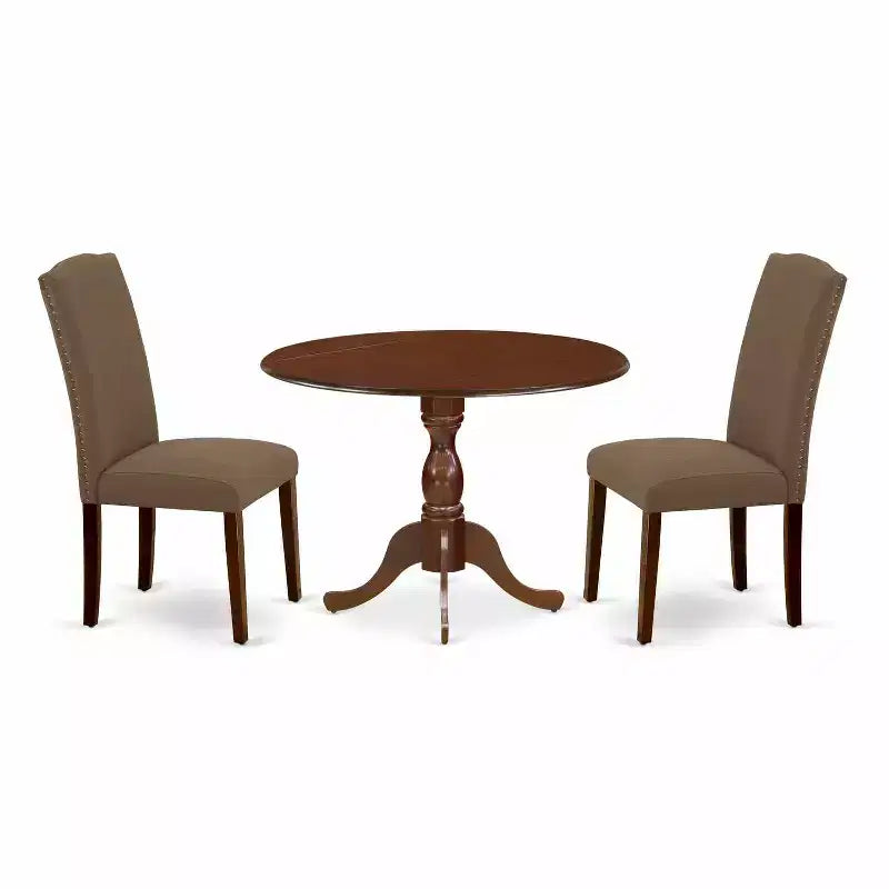 3-Piece Mahogany Finish Solid Wood Top Upholstered Dining Room Set (Seats-4)