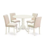 Round Kitchen Table Set with 4 Chairs - 42 Dinette Table & Parson Chairs - Linen White & Beige
