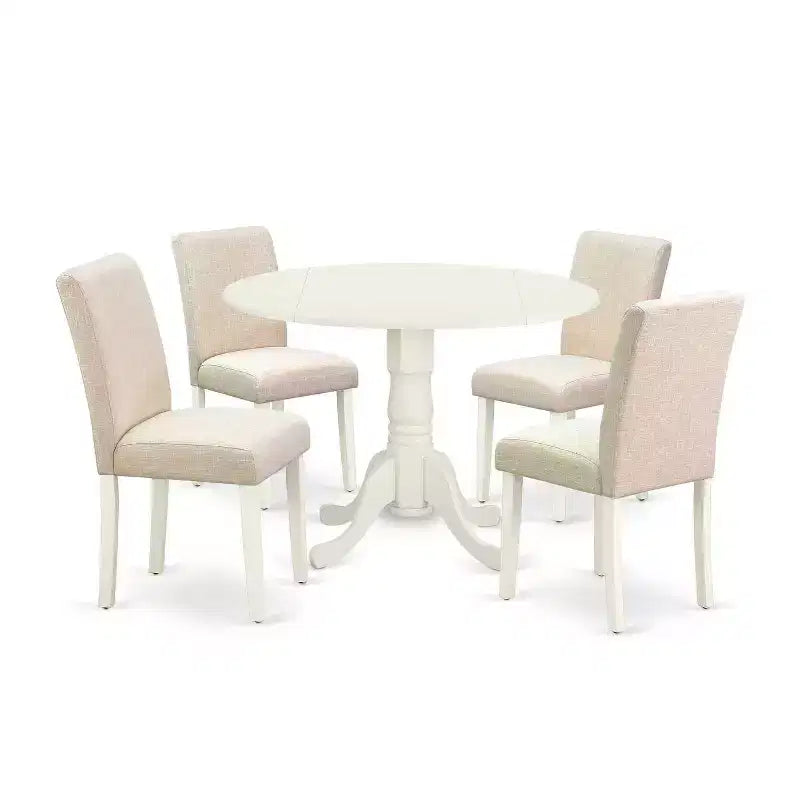 Round Kitchen Table Set with 4 Chairs - 42 Dinette Table & Parson Chairs - Linen White & Beige