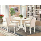 Ensemble de salle à manger rond avec 4 chaises - Table de cuisine de 42 pouces et chaises Parson - Blanc lin et beige