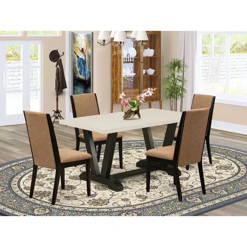 Ensemble de salle à manger HomeStock 5 pièces, table avec plateau en bois massif finition chêne naturel et 4 chaises