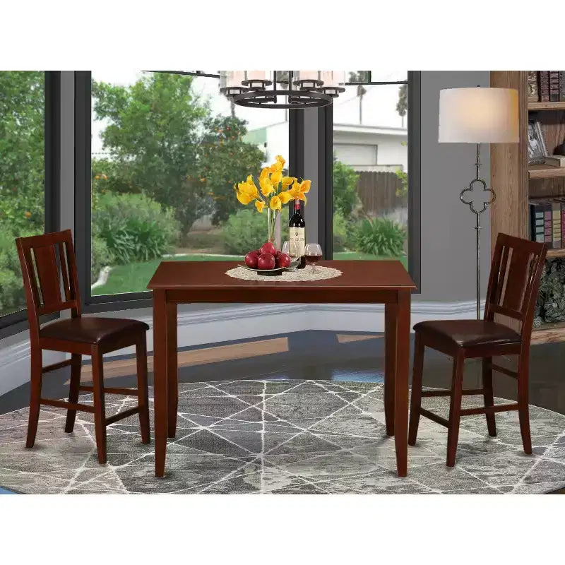 Table de salle à manger hauteur comptoir avec chaises - Ensemble de salle à manger moderne de style pub - Fini acajou - Ensemble de 5 pièces