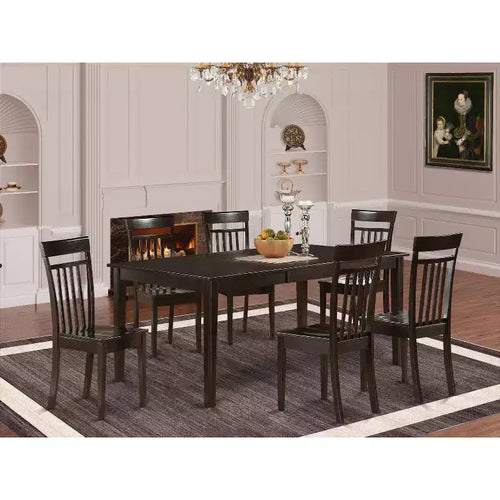 Ensemble de salle à manger 7 pièces - Table à rallonge papillon et 6 chaises en bois - Ensemble de cuisine - Finition Cappuccino