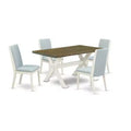 HomeStock 5-Piece Distressed Jacobean Finish Solid Wood Top Dining Table with 4-Parson Chair