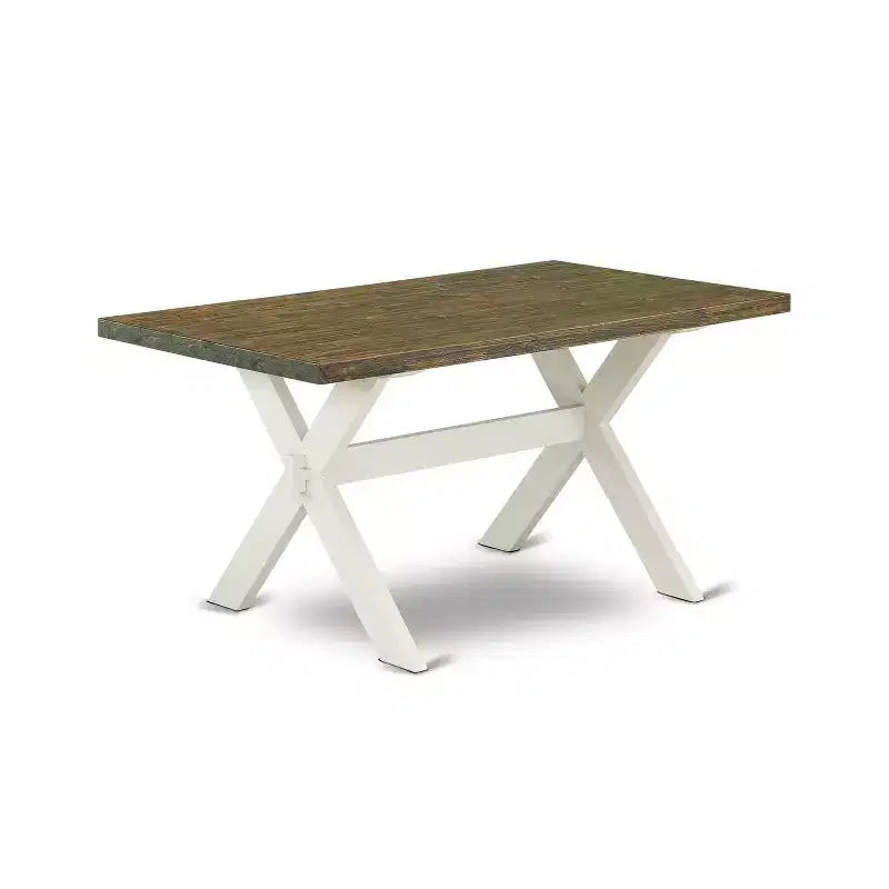 Table de salle à manger HomeStock 5 pièces, dessus en bois massif, fini jacobéen vieilli, avec 4 chaises Parsons