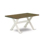 Table de salle à manger HomeStock 5 pièces, dessus en bois massif, fini jacobéen vieilli, avec 4 chaises Parsons