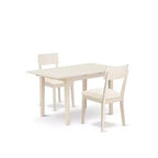 HomeStock 3-Pc Linen White Finish Rectangular Solid Wood Top Dining Table Set