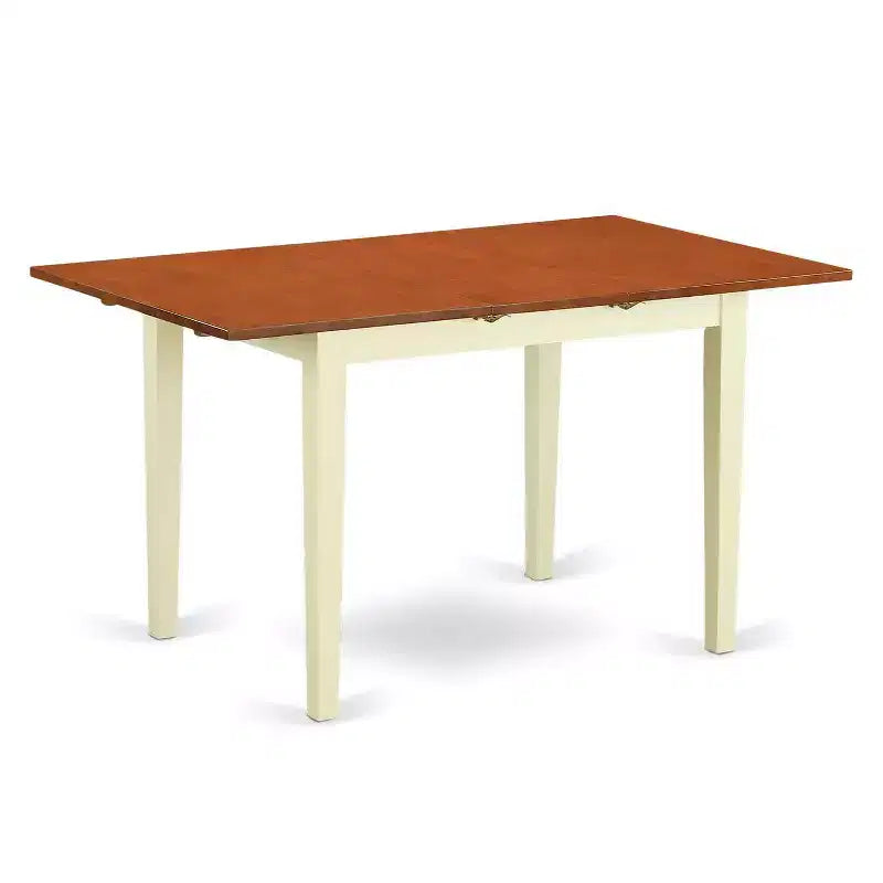 HomeStock Ensemble de salle à manger 3 pièces en lin, finition blanc, plateau rectangulaire en bois massif