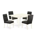 HomeStock 5-Pc Linen White Finish Solid Wood Top - Dining Room Set with Dropleaf - Seats 4