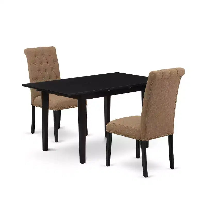 HomeStock 3-Piece Black Finish Rectangular Solid Wood Top With Butterfly Leaf Dining Table Set