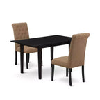 HomeStock 3-Piece Black Finish Rectangular Solid Wood Top With Butterfly Leaf Dining Table Set