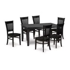 HomeStock 7-Pc Rectangle Black Finish Solid Wood Top Dining Table with 6 Chairs with Slat Back