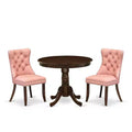 HomeStock 3-Piece Antique Walnut Finish Solid Wood Top - Round Upholstered Dining Room Set - (Seats-4)