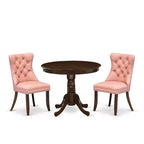 HomeStock 3-Piece Antique Walnut Finish Solid Wood Top - Round Upholstered Dining Room Set - (Seats-4)