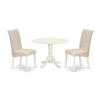 HomeStock 3-Piece Round Buttermilk and Cherry Finish Solid Wood Top Dining Table with 2-Parson Chairs with Drop Leaf