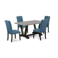 5-Piece Natural Oak Finish Solid Wood Top Dining Table with 4 Parson Chair with