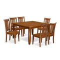 HomeStock 7-Piece Square Saddle Brown Finish Solid Wood Top Dining Table with 6-Chairs