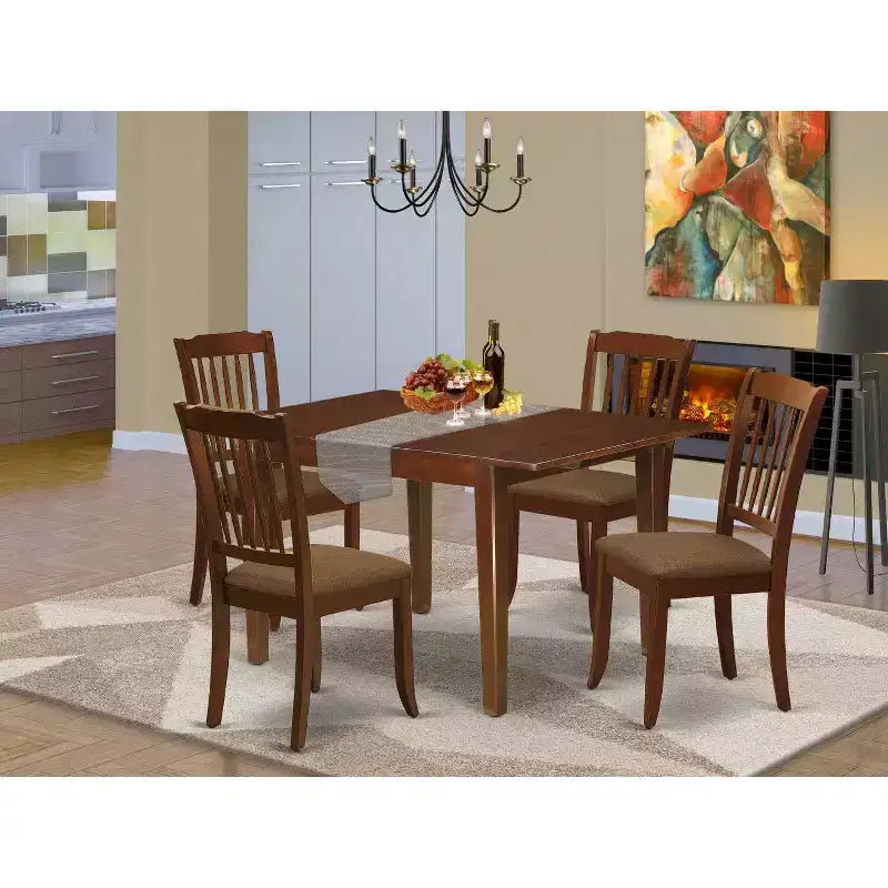 HomeStock Ensemble de salle à manger rectangulaire 5 pièces avec plateau en bois massif finition acajou et rallonge papillon – 4 places