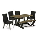 HomeStock 6-Pc Multi-Color Solid Wood Top-Rectangular Upholstered Dining Room Set-Seats 4