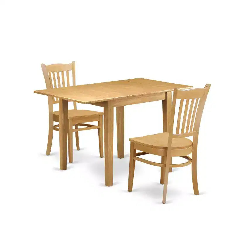 HomeStock 3-Pc Natural Brown Oak Finish Solid Wood Top Dining Table Set