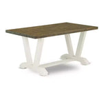 HomeStock Table de salle à manger 6 pièces rectangulaire en bois massif brossé blanc lin avec 1 banc et 4 chaises