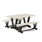 HomeStock 3-Piece Rectangle Natural Oak Finish Solid Wood Top Dining Table with 2-Benches