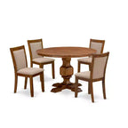 HomeStock 5-Piece Round Natural Oak Finish Solid Wood Top Dining Table with 4 Parson Chair
