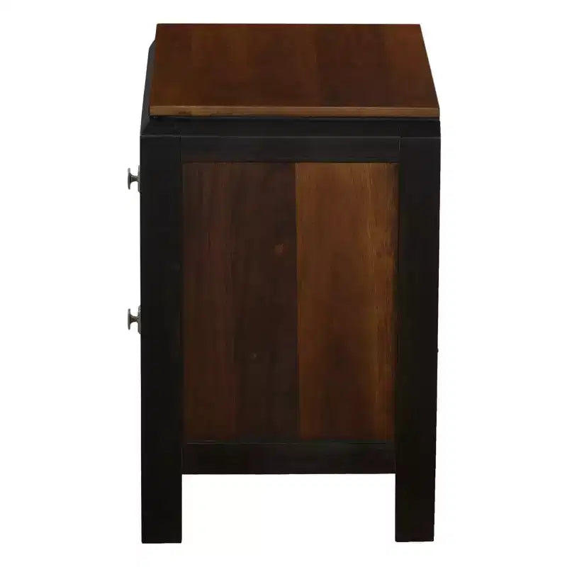 Table de chevet Royal Hampton 28 po fabriquée à la main, 2 tiroirs, motif de bois élégant, poignées carrées, brun noyer