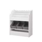 Étagère à livres pour enfants avec 3 bacs de rangement en tissu et tiroir, organisateur de jouets pour tout-petings, bibliothèque, blanc - ModernLuxe