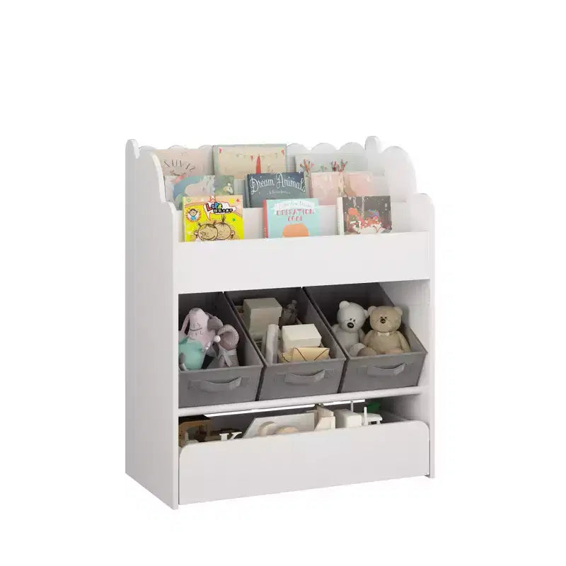 Étagère à livres pour enfants avec 3 bacs de rangement en tissu et tiroir, organisateur de jouets pour tout-petings, bibliothèque, blanc - ModernLuxe