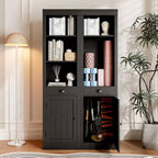Bibliothèque Haute et Étroite de 180 cm avec Porte et Tiroir, Étagère Réglable à 5 Niveaux pour Bureau à Domicile, Salon et Cuisine