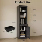 Bibliothèque Haute et Étroite de 180 cm avec Porte et Tiroir, Étagère Réglable à 5 Niveaux pour Bureau à Domicile, Salon et Cuisine