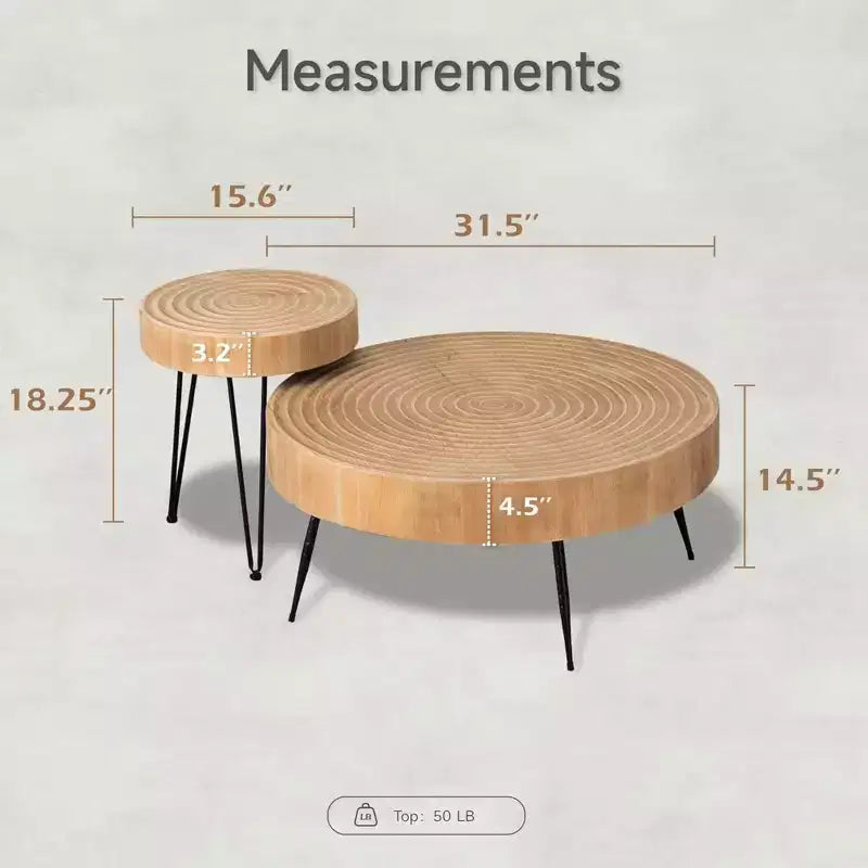 COZAYH Tables basses rondes, 2 pièces, meubles de salon en bois, anneau, lot de 2