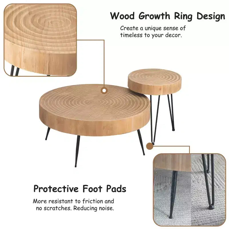 COZAYH Tables basses rondes, 2 pièces, meubles de salon en bois, anneau, lot de 2