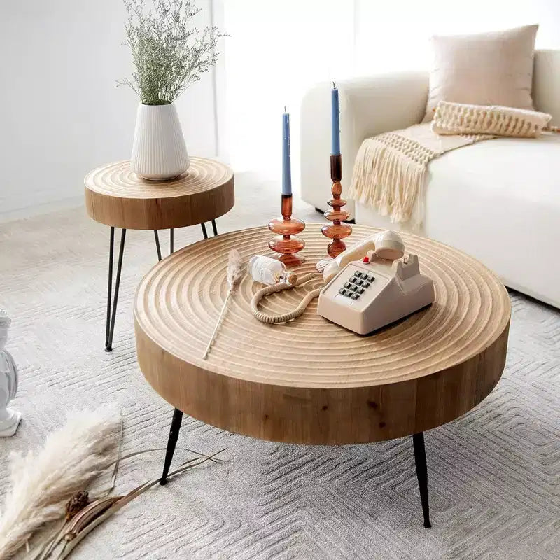 COZAYH Tables basses rondes, 2 pièces, meubles de salon en bois, anneau, lot de 2