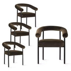 Lot de 4 Chaises de Salle à Manger en Velours Rembourré avec Accoudoirs, Chaises de Cuisine Modernes à Dossier Courbé, Fauteuil de Salle à Manger - Panipeachy