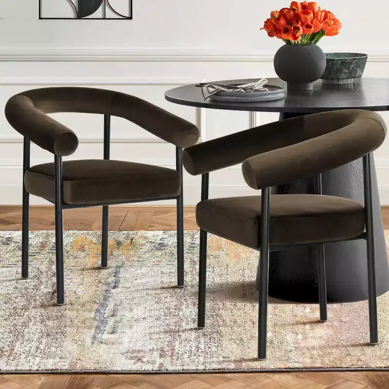 Lot de 4 Chaises de Salle à Manger en Velours Rembourré avec Accoudoirs, Chaises de Cuisine Modernes à Dossier Courbé, Fauteuil de Salle à Manger - Panipeachy