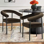 Lot de 4 Chaises de Salle à Manger en Velours Rembourré avec Accoudoirs, Chaises de Cuisine Modernes à Dossier Courbé, Fauteuil de Salle à Manger - Panipeachy