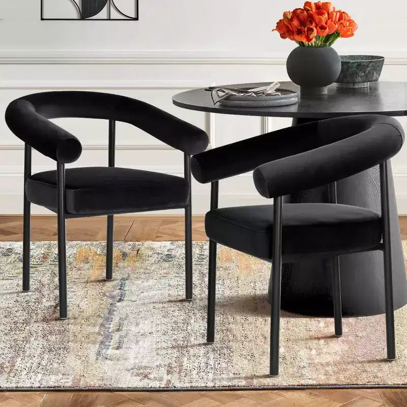 Lot de 4 Chaises de Salle à Manger en Velours Rembourré avec Accoudoirs, Chaises de Cuisine Modernes à Dossier Courbé, Fauteuil de Salle à Manger - Panipeachy