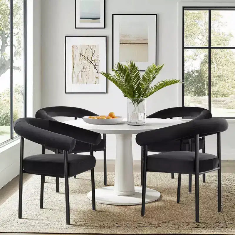Set of 4 Velvet Upholstered Dining Room Chairs with Arms, Modern Curved Back Kitchen Chairs, Dining Armchair for Dining Room - Panipeachy