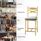 Lot de 4 tabourets de bar, tabourets de bar hauteur comptoir avec assise rembourrée en PU, chaises de bar de cuisine avec cadre en métal de 66 cm avec dossier en X et repose-pieds