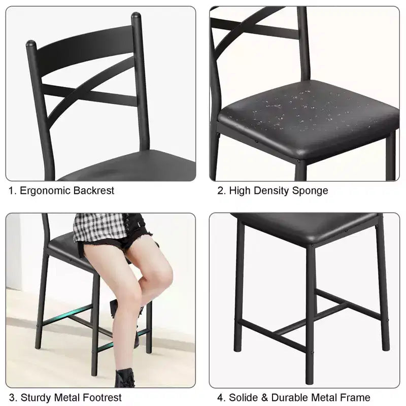 Lot de 4 tabourets de bar, tabourets de bar hauteur comptoir avec assise rembourrée en PU, chaises de bar de cuisine avec cadre en métal de 66 cm avec dossier en X et repose-pieds