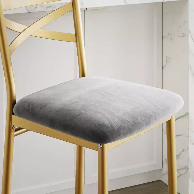 Lot de 4 tabourets de bar, tabourets de bar hauteur comptoir avec assise rembourrée en PU, chaises de bar de cuisine avec cadre en métal de 66 cm avec dossier en X et repose-pieds