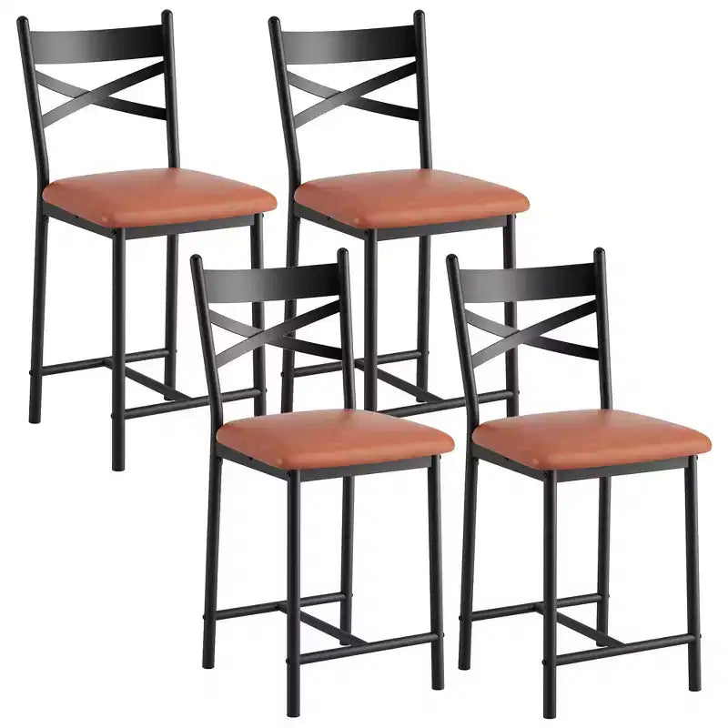 Lot de 4 tabourets de bar, tabourets de bar hauteur comptoir avec assise rembourrée en PU, chaises de bar de cuisine avec cadre en métal de 66 cm avec dossier en X et repose-pieds